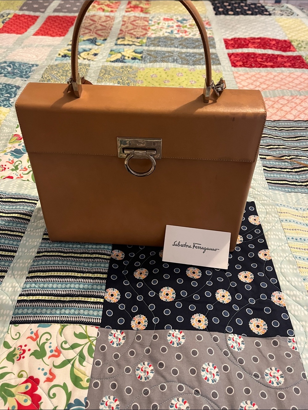 Salvatore Ferragamo Caramel Brown Leather Top-Handle Satchel